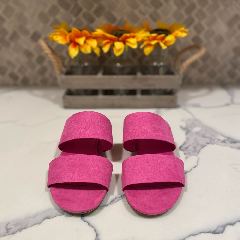 Circus by Sam Edelman Pink Microsuede Slip on Sandals with Block Heel